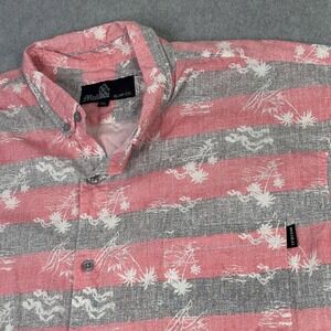 Molokai Surf Co Men's Size XXL Pink Gray Short Sleeve Button Down Hawaiian Beach